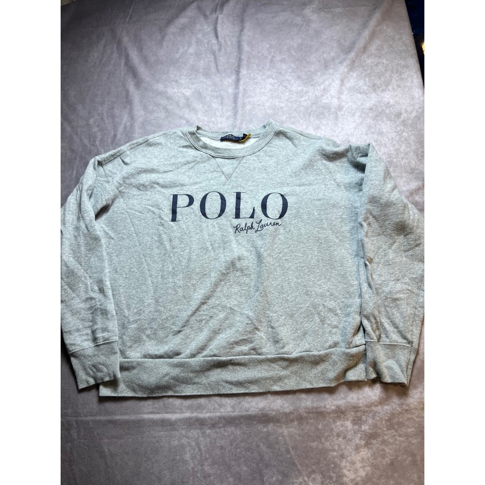 Polo Ralph Lauren Script Logo Women Small Sweatshirt Gray Crewneck Long Sleeve